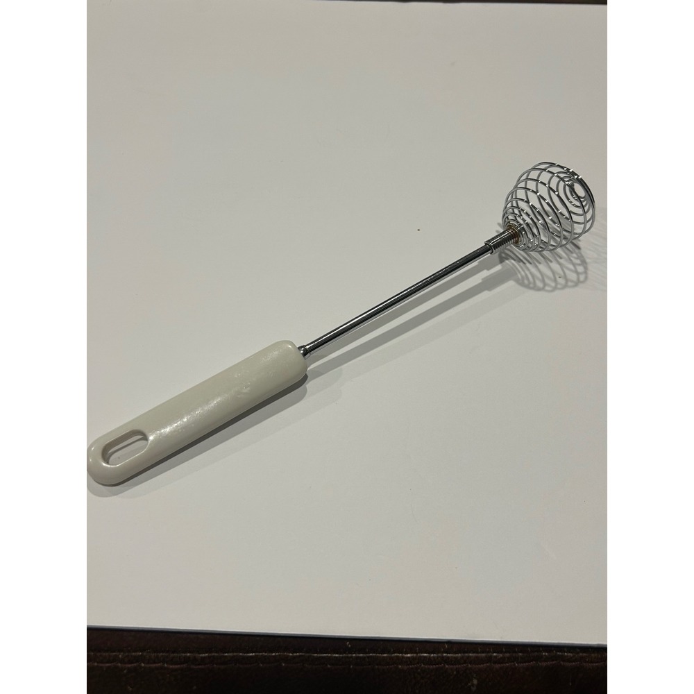 Vintage Spring Coil Whisk Stainless Steel Spiral Mixer with White Handle